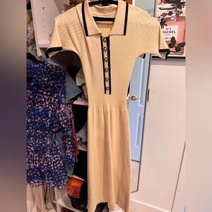 Commense Cream Ribbed Midi Dress with Black Accents